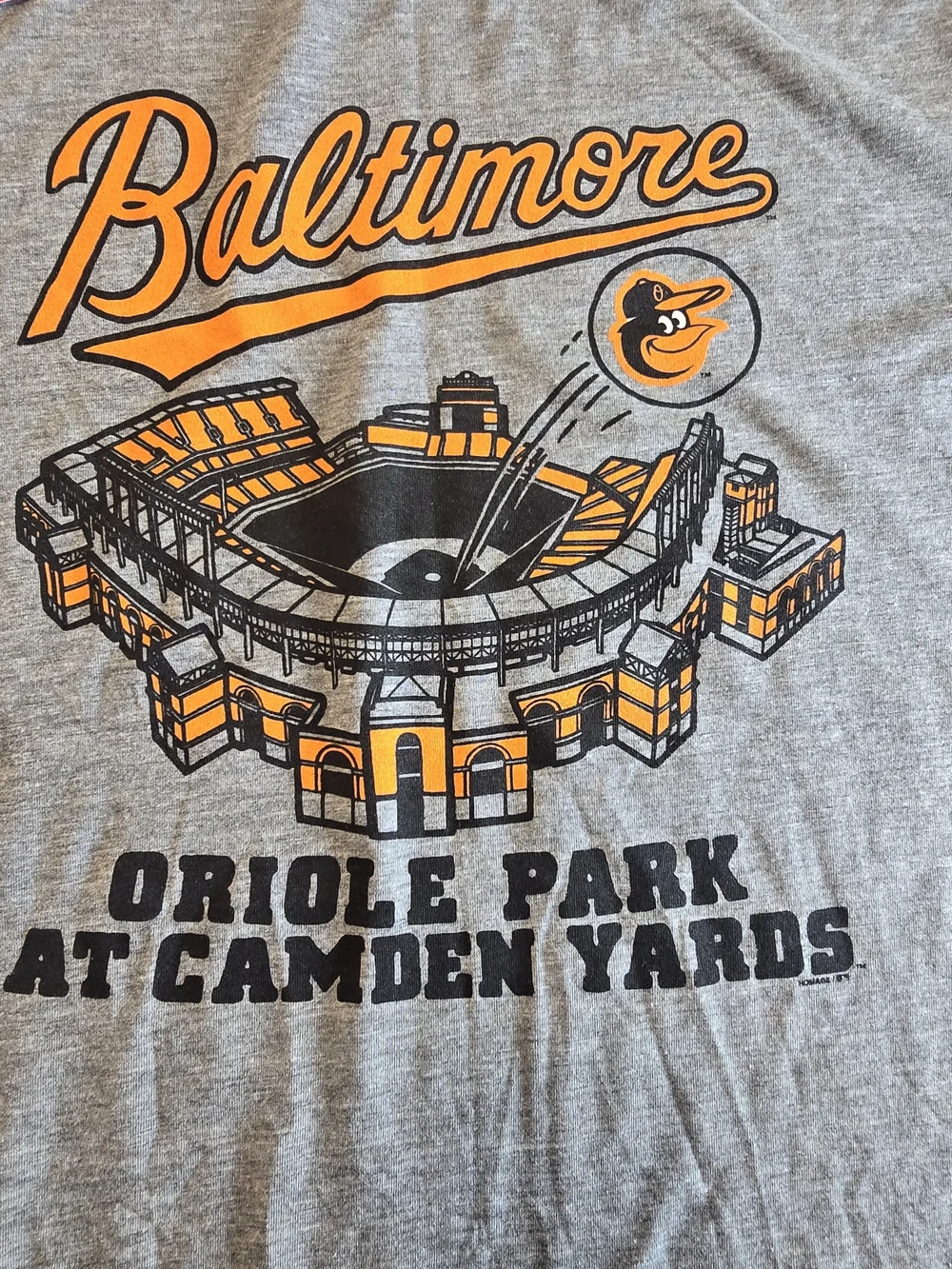 HOMAGE Gray Tee with Orange Baltimore Stadium Graphic Size Small